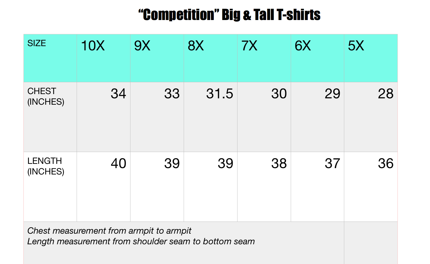 big and tall sizes
